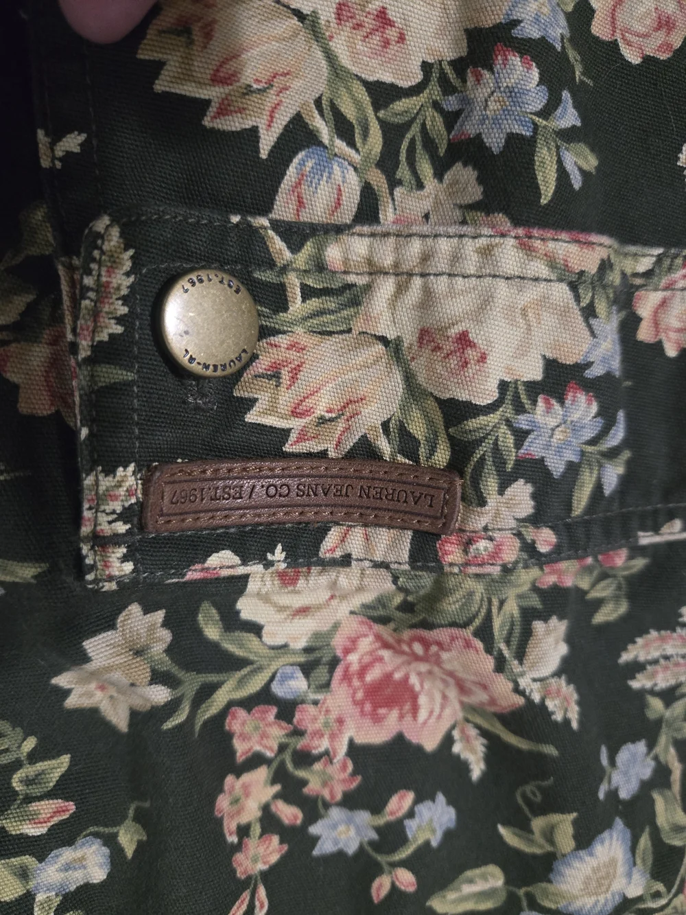 Vintage Ralph Lauren Dark Green Denim Floral Corduroy Collar Jacket - Picture 5 of 6